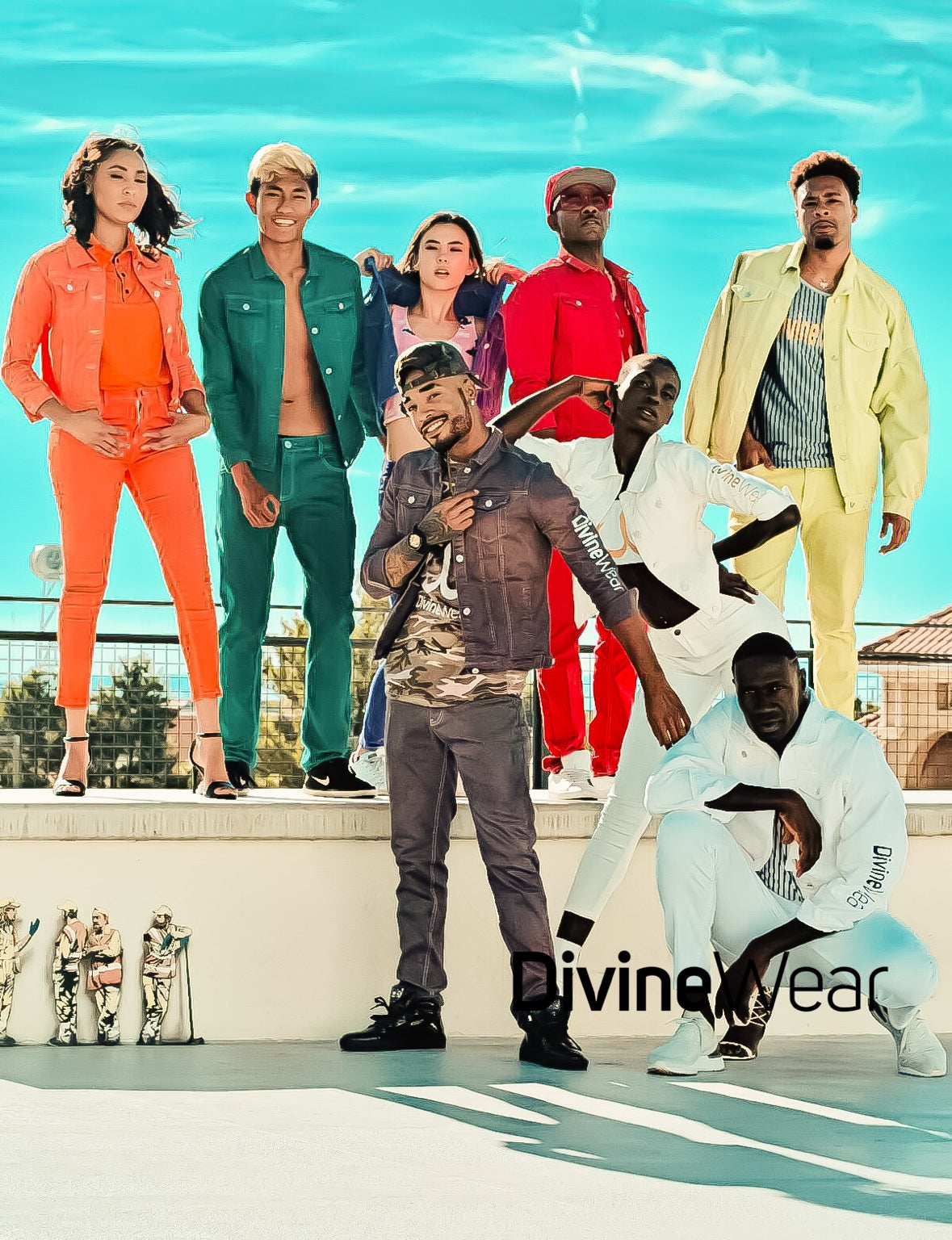 DivineWear group editorial featuring multiple models in colorful looks