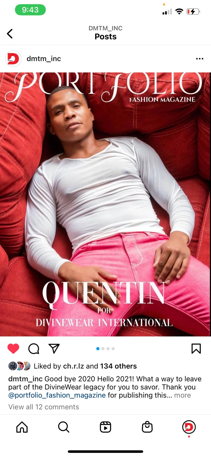 Portfolio Fashion Magazine feature of Quentin for DivineWear International