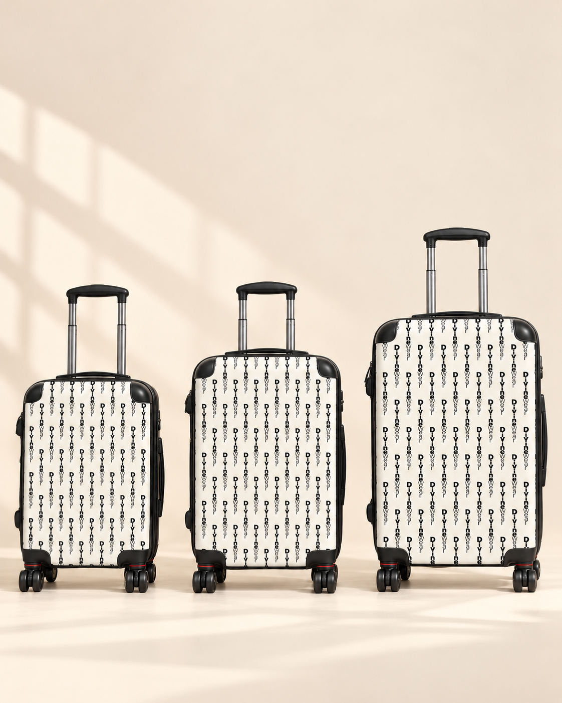 DivineWear white monogram suitcase size range; sold individually