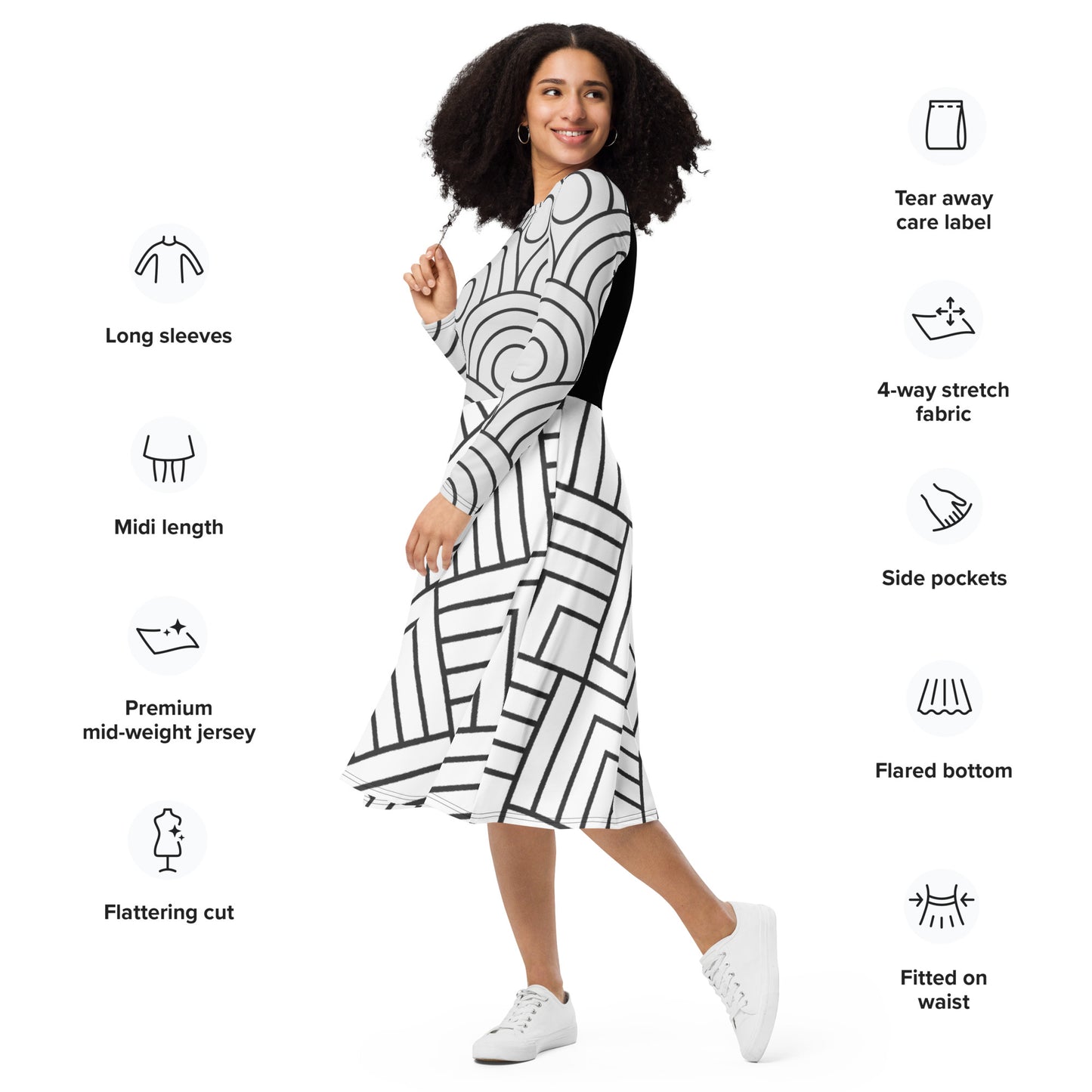 DivineWear Fall22 sleeve midi dress / White