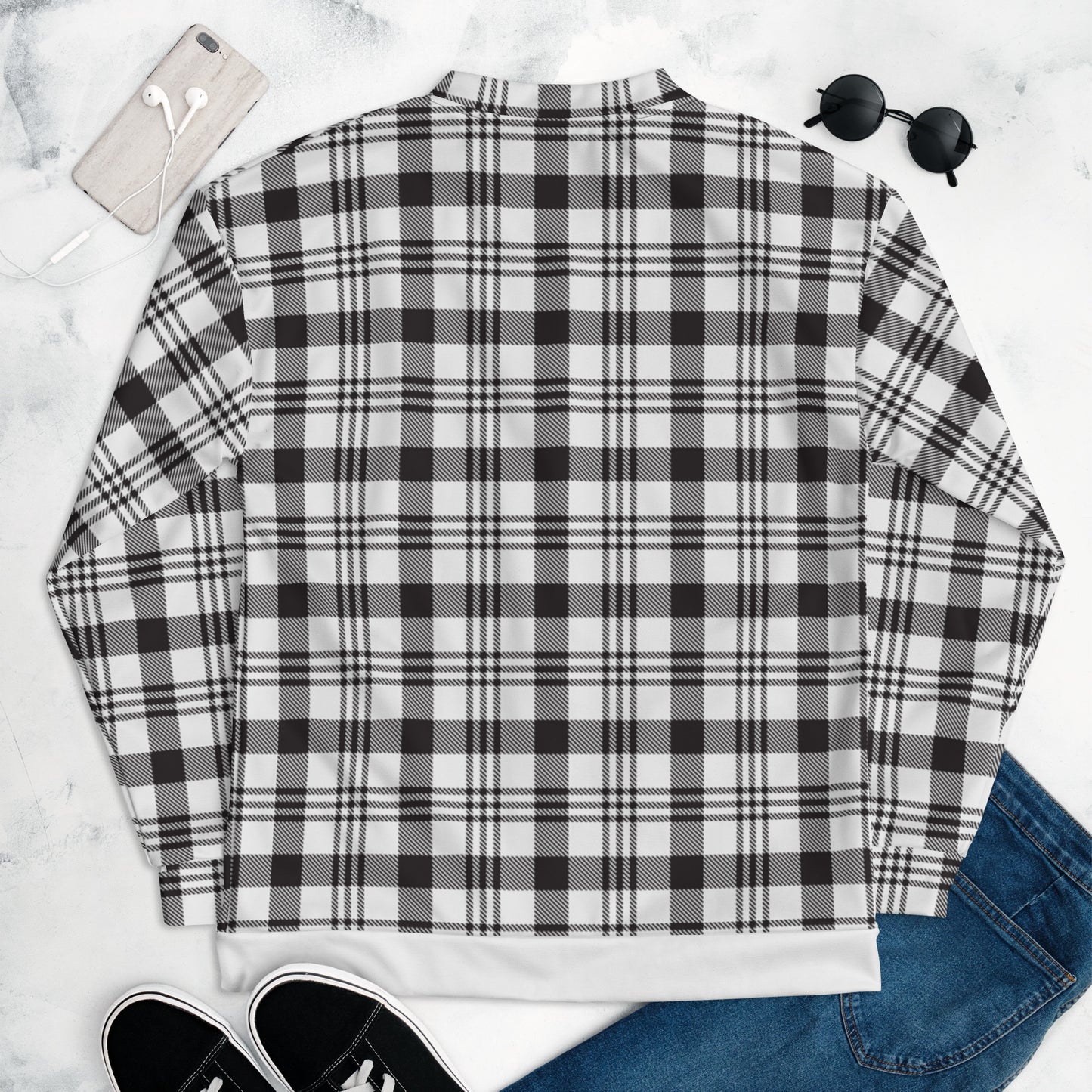 DivineWear Fall22 Plaid Unisex Bomber Jacket in black