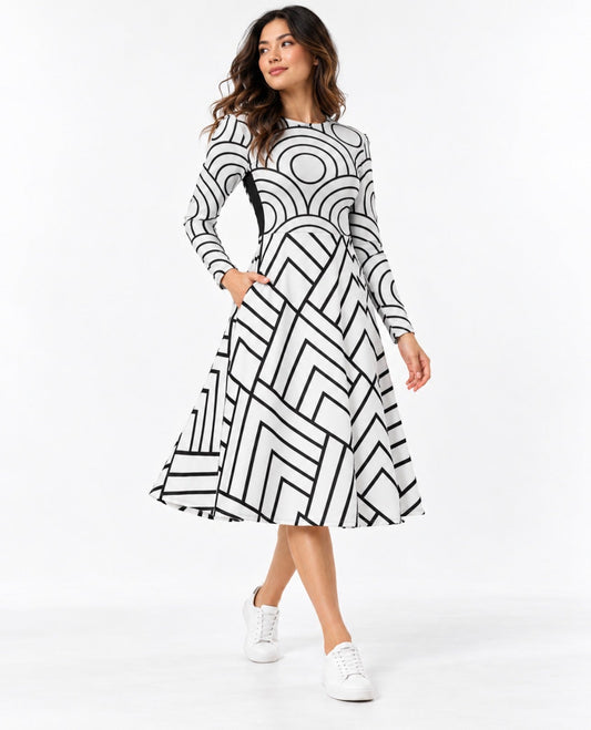 DivineWear Fall22 sleeve midi dress / White — approved editorial model