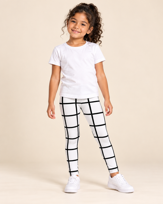DivineWear Blocked B/W Girls Leggings — children's editorial model