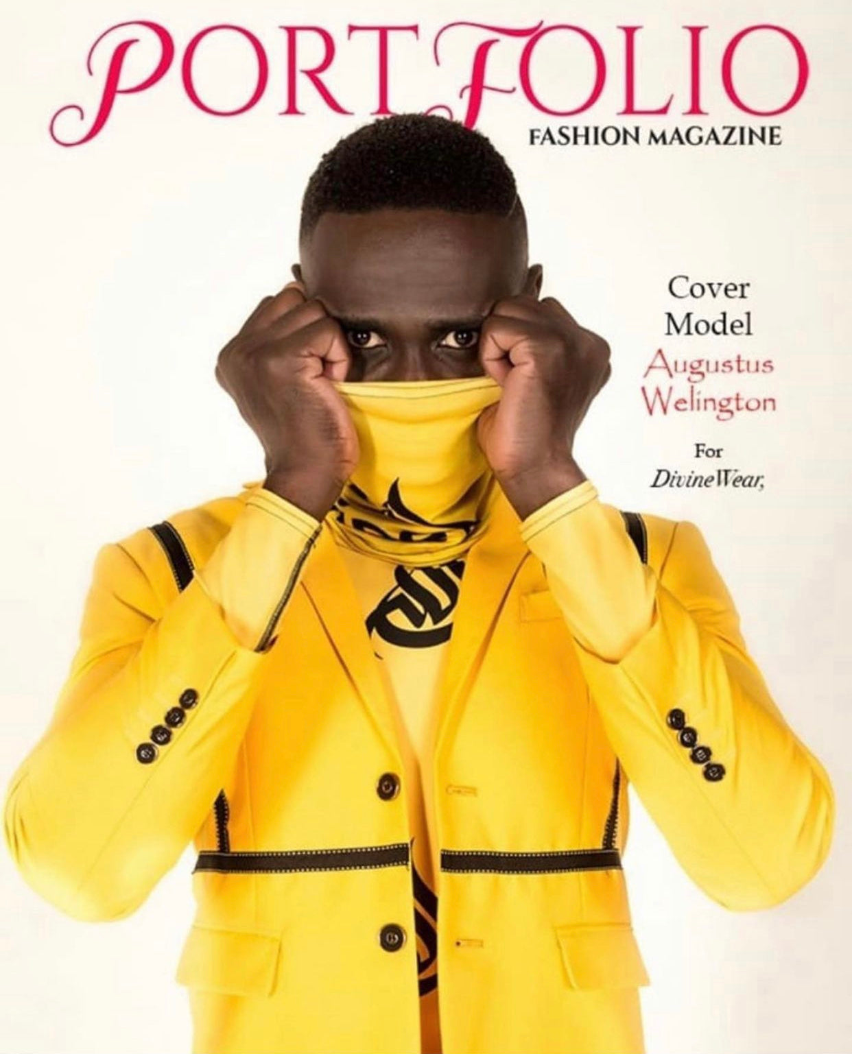 Portfolio Fashion Magazine cover featuring Augustus Wellington for DivineWear