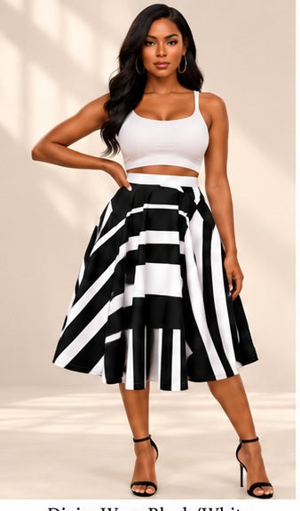 DivineWear Black/White Block Skirt — approved editorial model