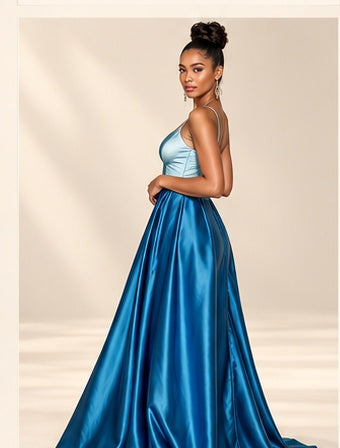 DivineWear Sky-Blue and Teal Gown — approved editorial model