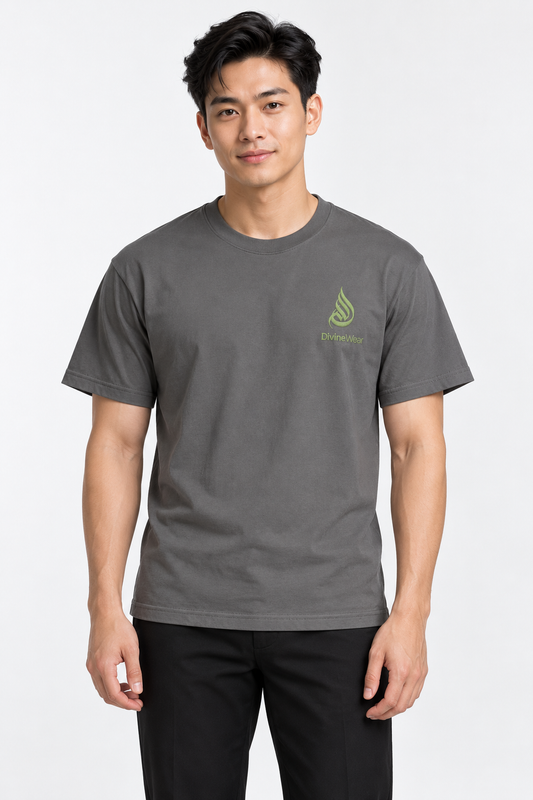Vietnamese male model wearing DivineWear Grey Kiwi classic tee
