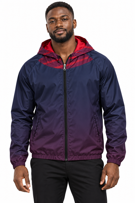 Cameroonian male model wearing DivineWear Dusk men's windbreaker