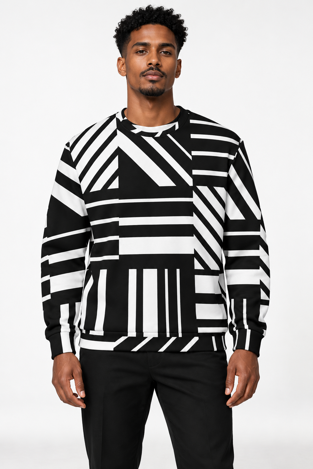 Somali male model wearing DivineWear Black / White Block Sweatshirt