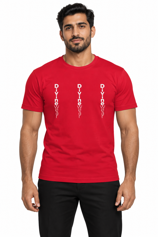 Emirati male model from Dubai wearing DivineWear Red Menace short sleeve T-shirt