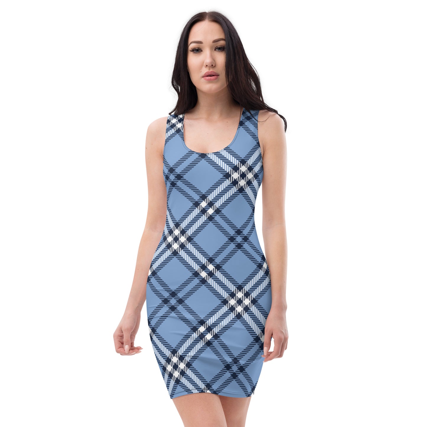 DivineWear Fall22 Plaid Jersey Dress in Blue