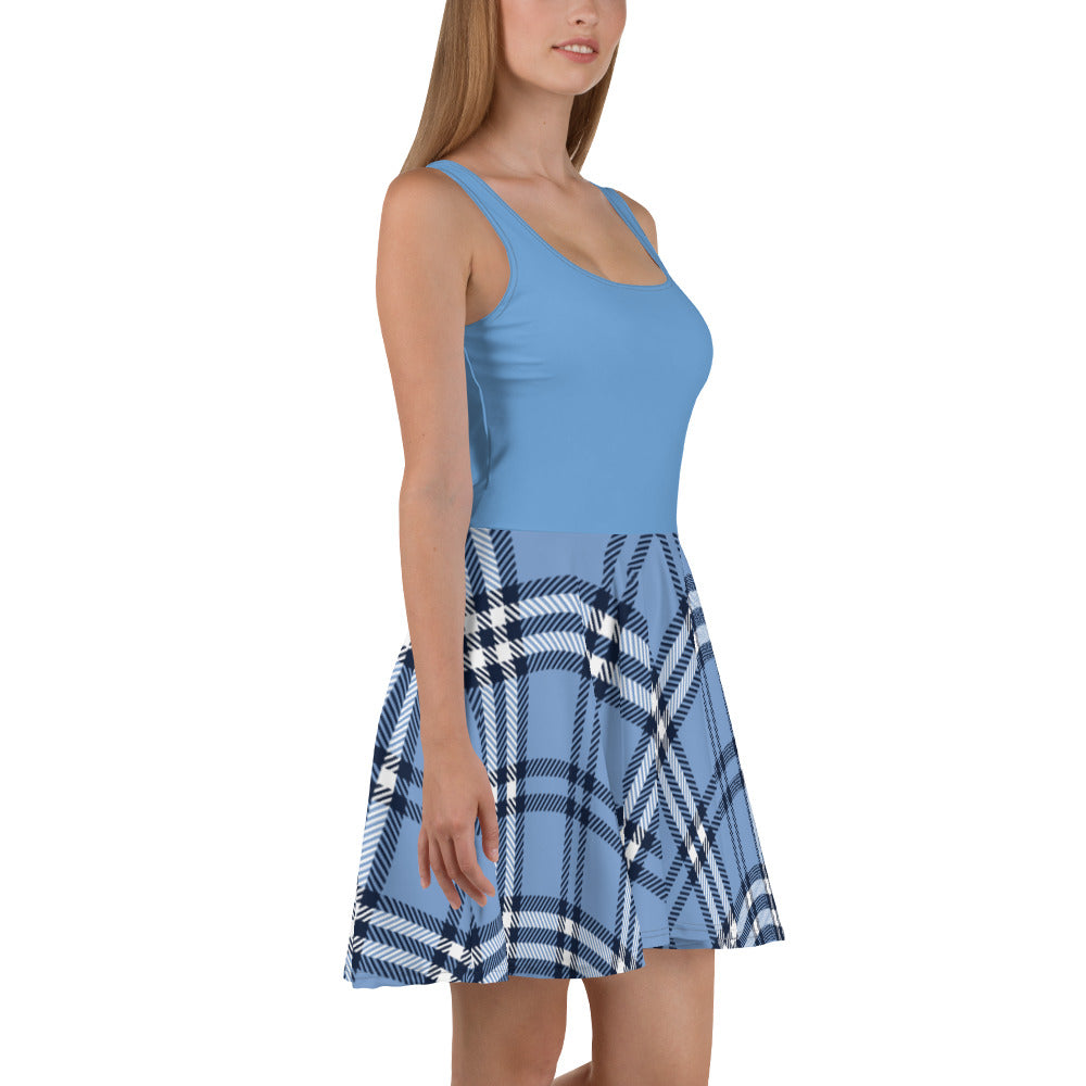 DivineWear Fall22 Plaid Skater Dress in Blue