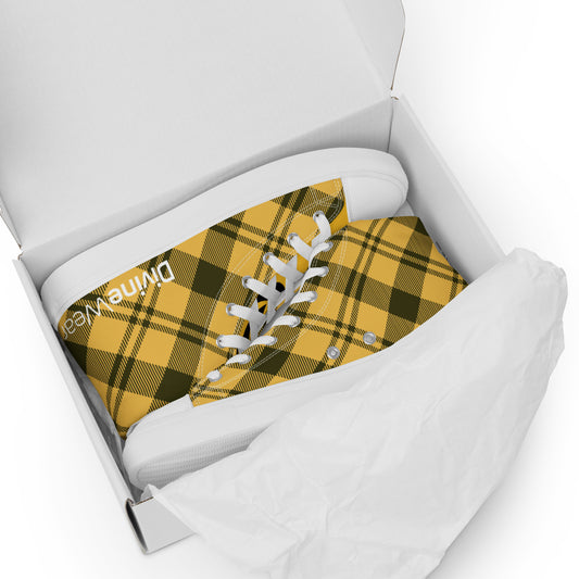 DivineWear Fall22 Men’s Plaid high top canvas shoes in Yellow