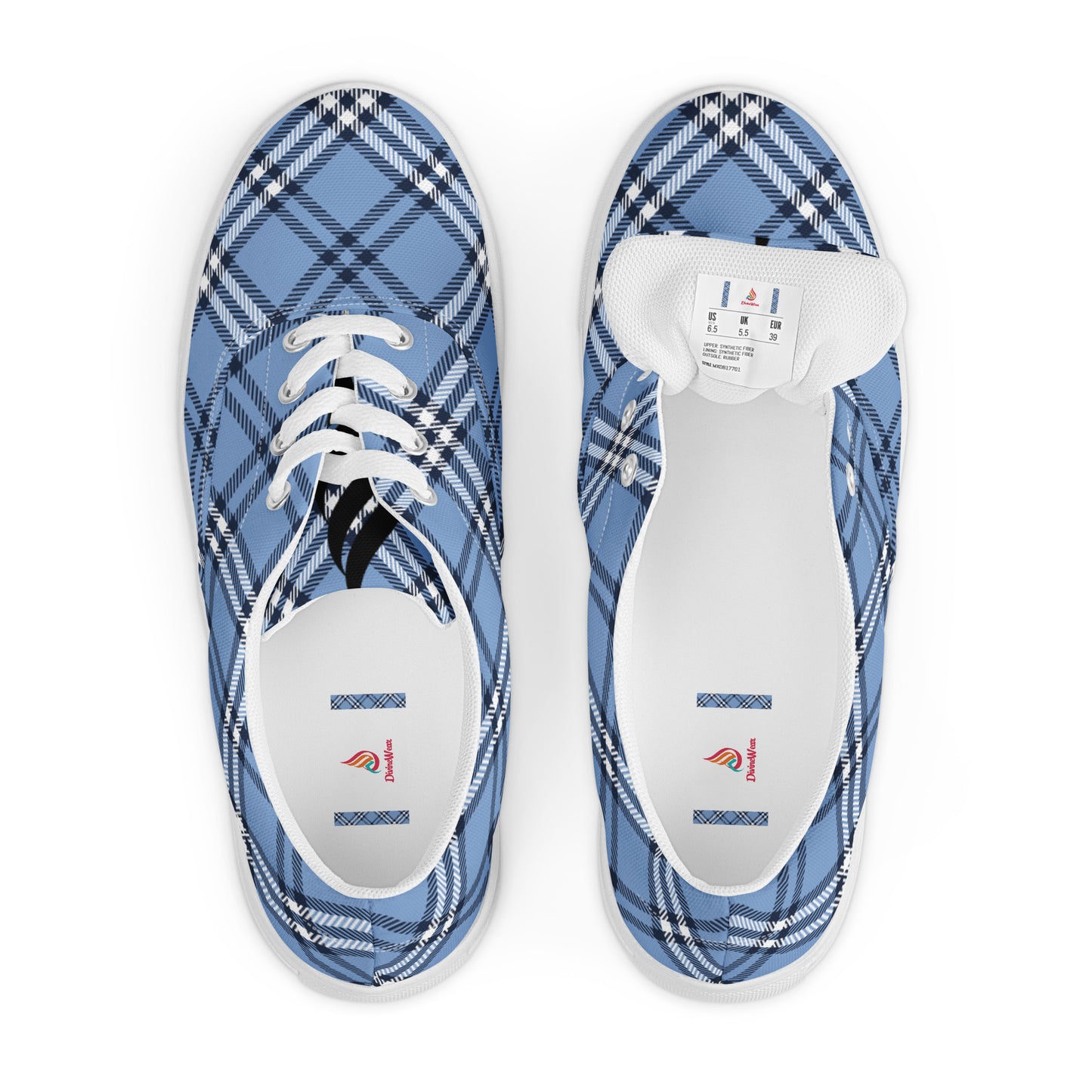 DivineWear Fall22 Women’s Plaid lace-up canvas shoes in blue