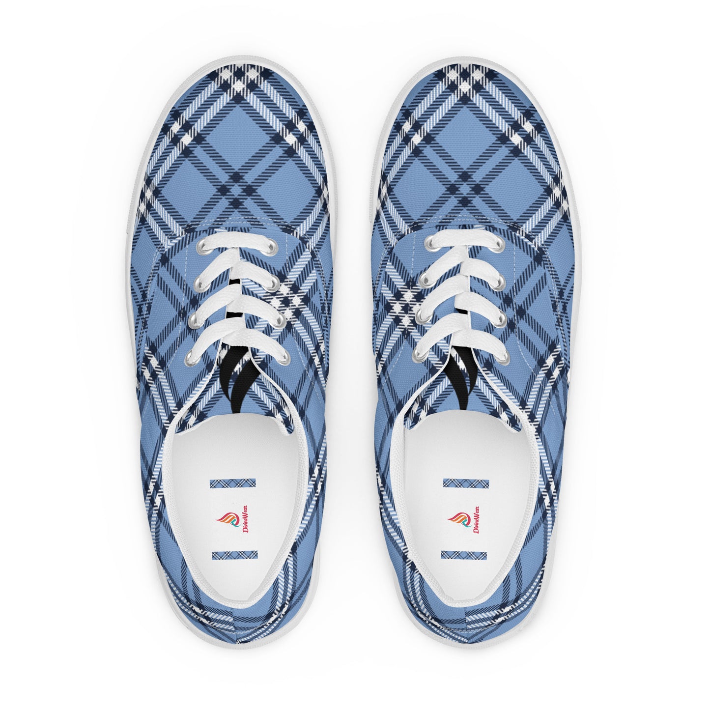 DivineWear Fall22 Women’s Plaid lace-up canvas shoes in blue